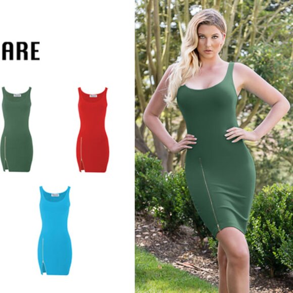 NWT Tam Ware Cotton Sleeveless Zipper Contrast Tank Dress Green Medium, small - Picture 2 of 7